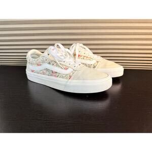 Vans Old Skool Floral Sneakers Women’s Size 6.5 Cream Canvas Low Top Flower Shoe